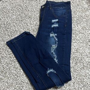 Dark Blue Distressed Women's Jeans